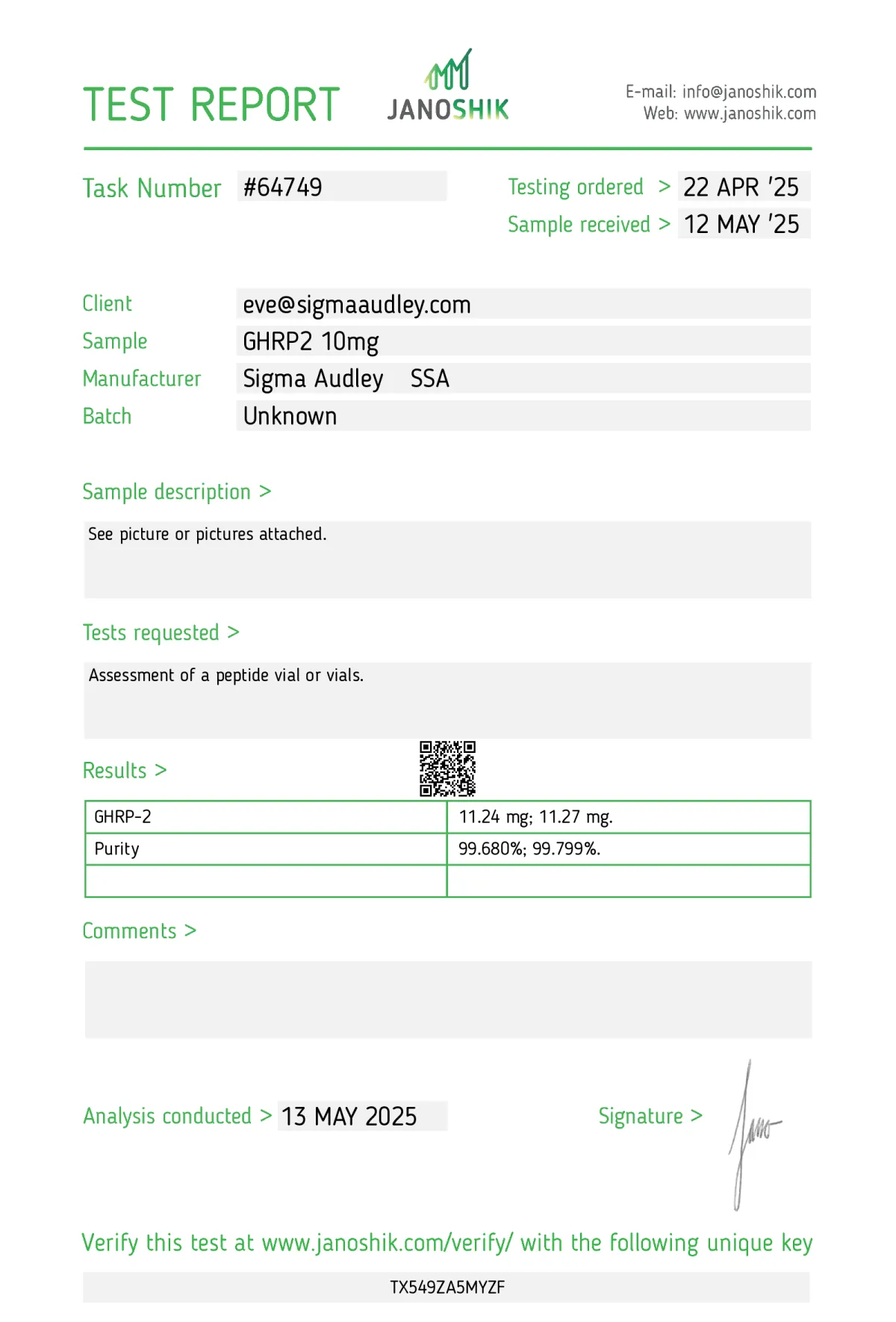 GHRP-2 10mg certificate of analysis