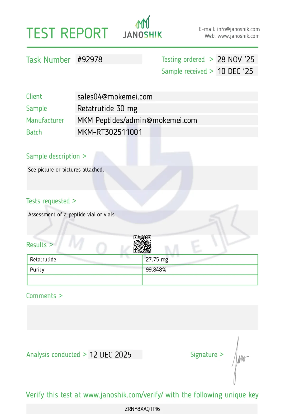 Retatrutide 30mg certificate of analysis